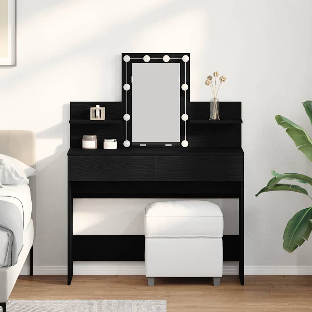 Modern Wooden Makeup Vanity Desk Dressing Table With 2 Drawers LED Mirror