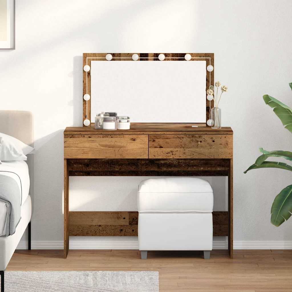 Modern Wooden Wide Dressing Table Makeup Vanity Desk With LED Mirror & Drawers