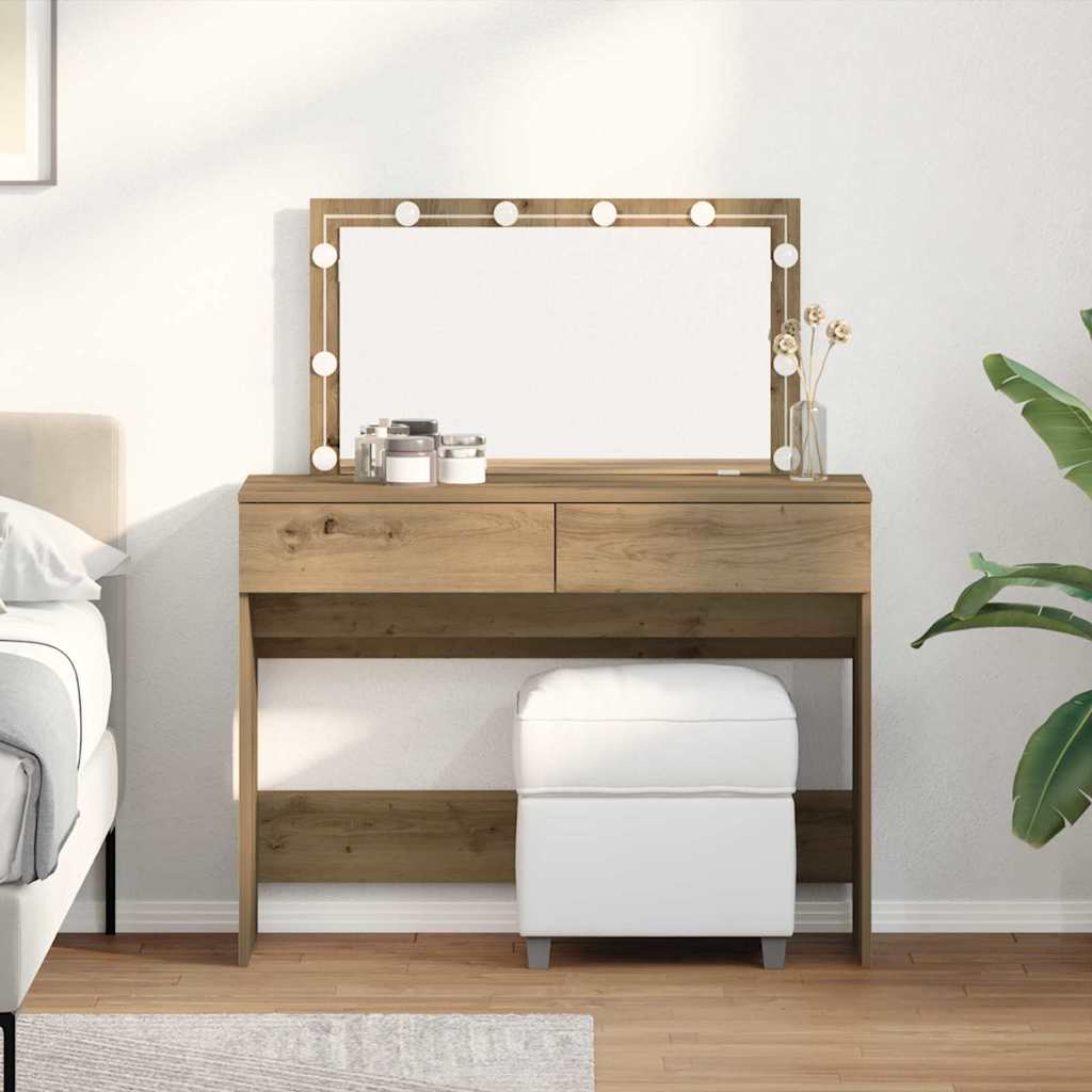 Modern Wooden Wide Dressing Table Makeup Vanity Desk With LED Mirror & Drawers