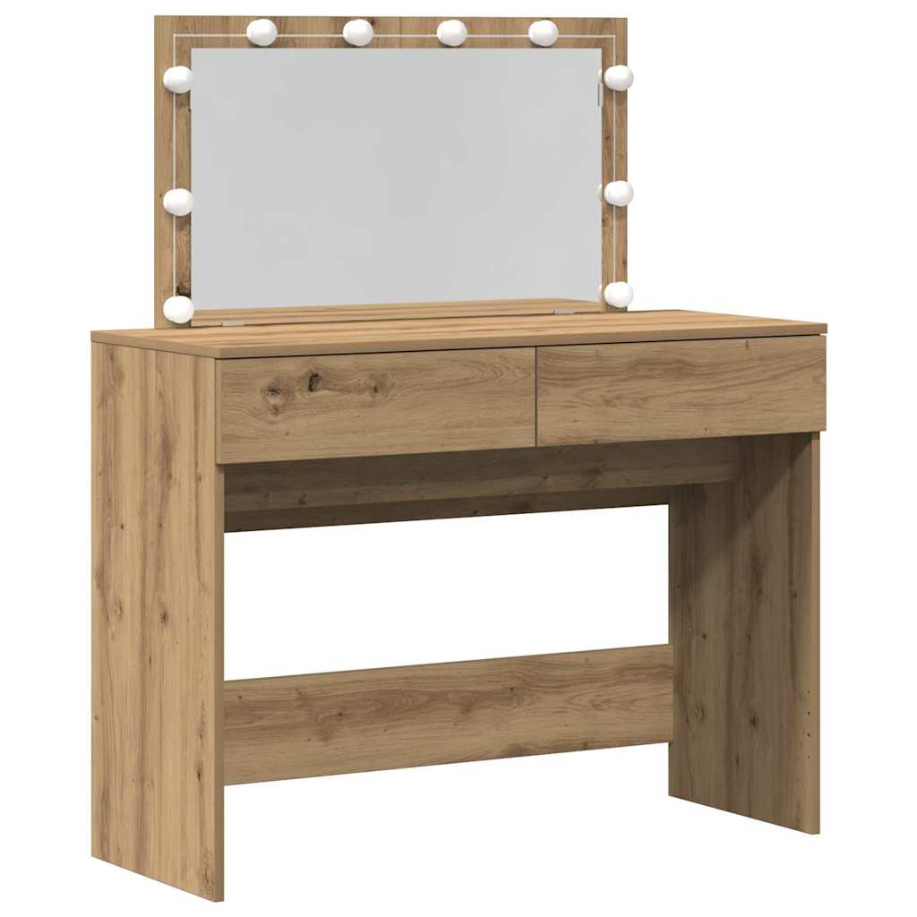Modern Wooden Wide Dressing Table Makeup Vanity Desk With LED Mirror & Drawers