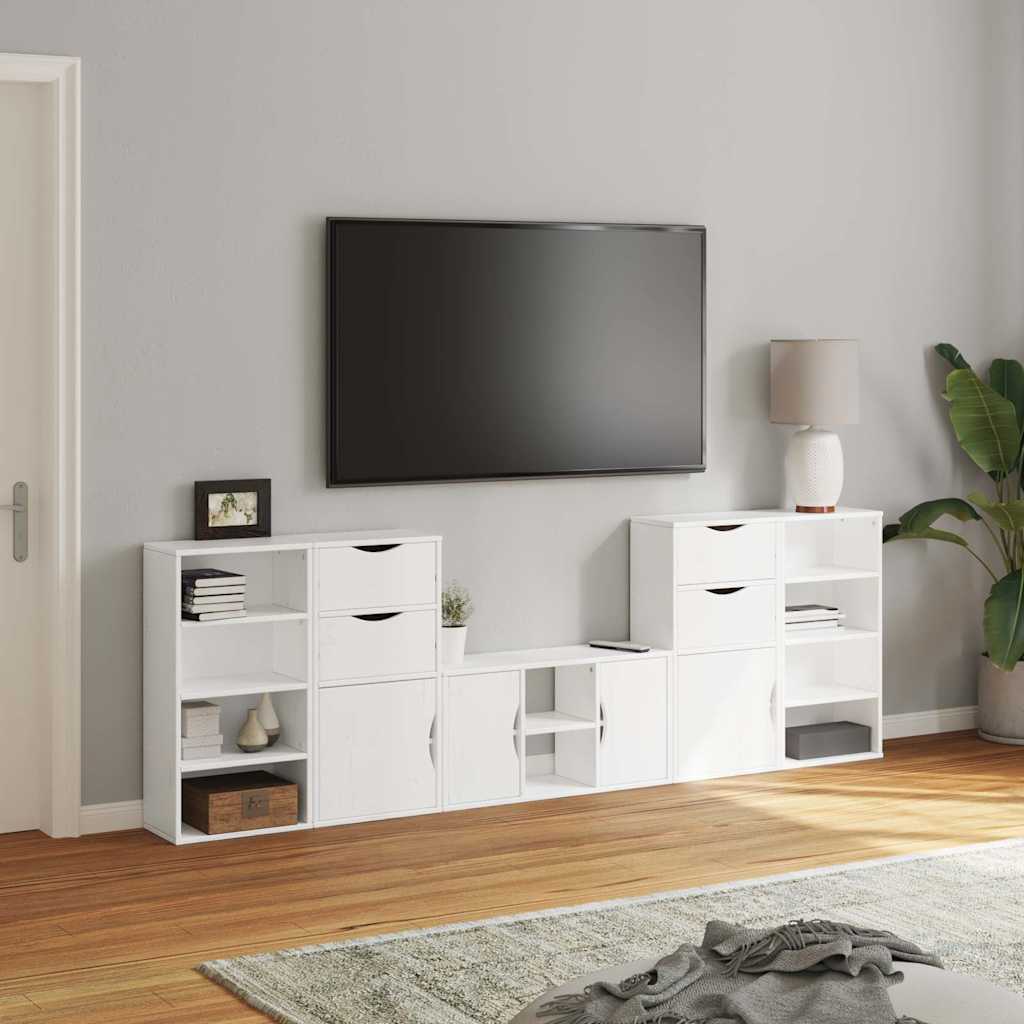 5 Piece TV Units with Storage ODDA White Solid Wood Pine
