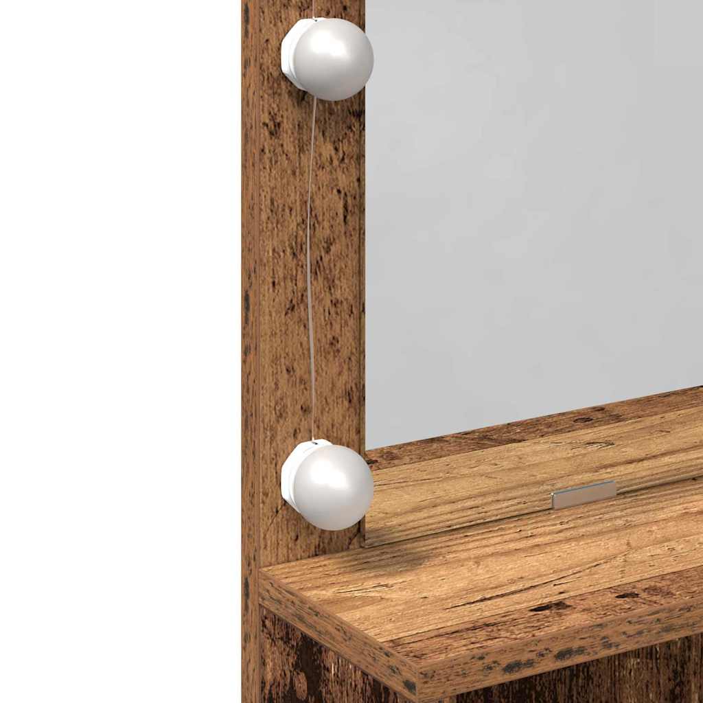 Modern Wooden Dressing Table Makeup Vanity Desk With Storage & LED Lights Mirror