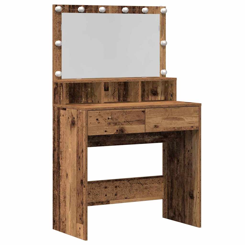 Modern Wooden Dressing Table Makeup Vanity Desk With Storage & LED Lights Mirror