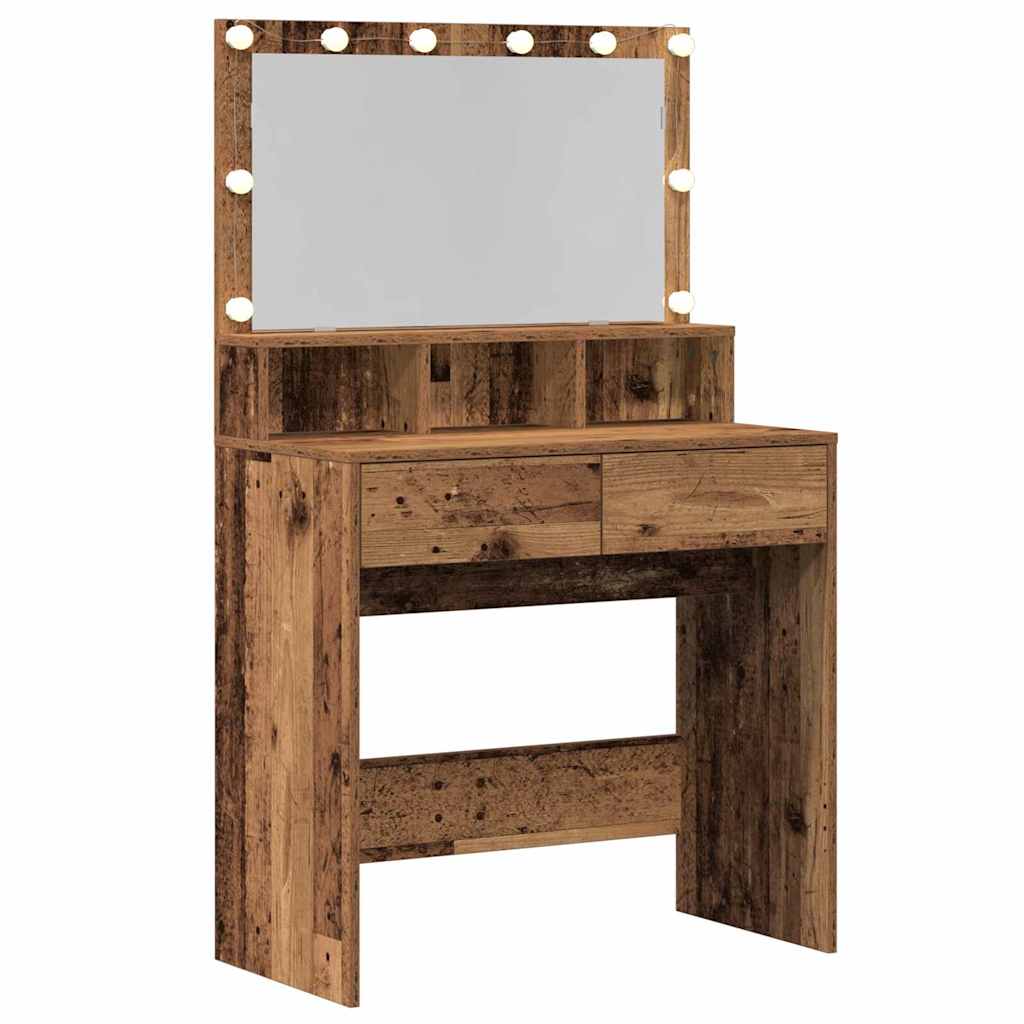 Modern Wooden Dressing Table Makeup Vanity Desk With Storage & LED Lights Mirror