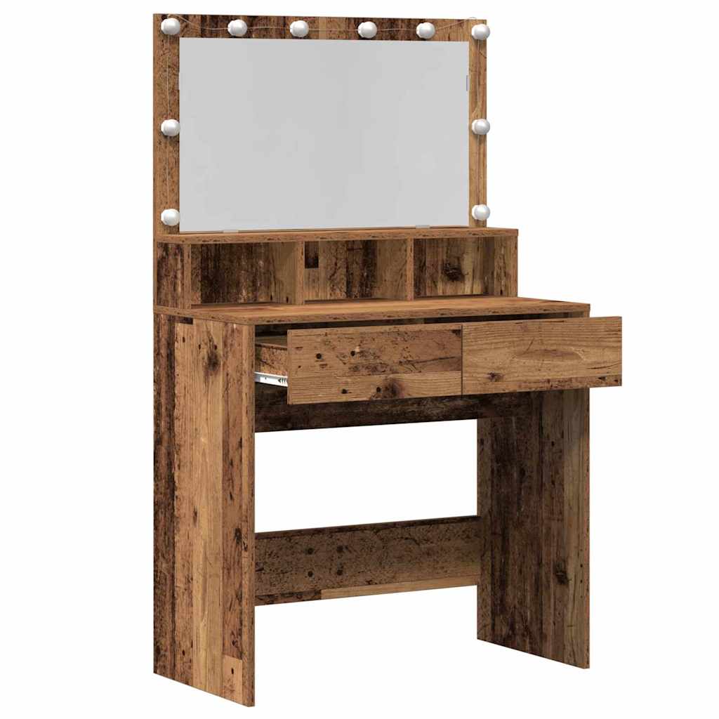 Modern Wooden Dressing Table Makeup Vanity Desk With Storage & LED Lights Mirror