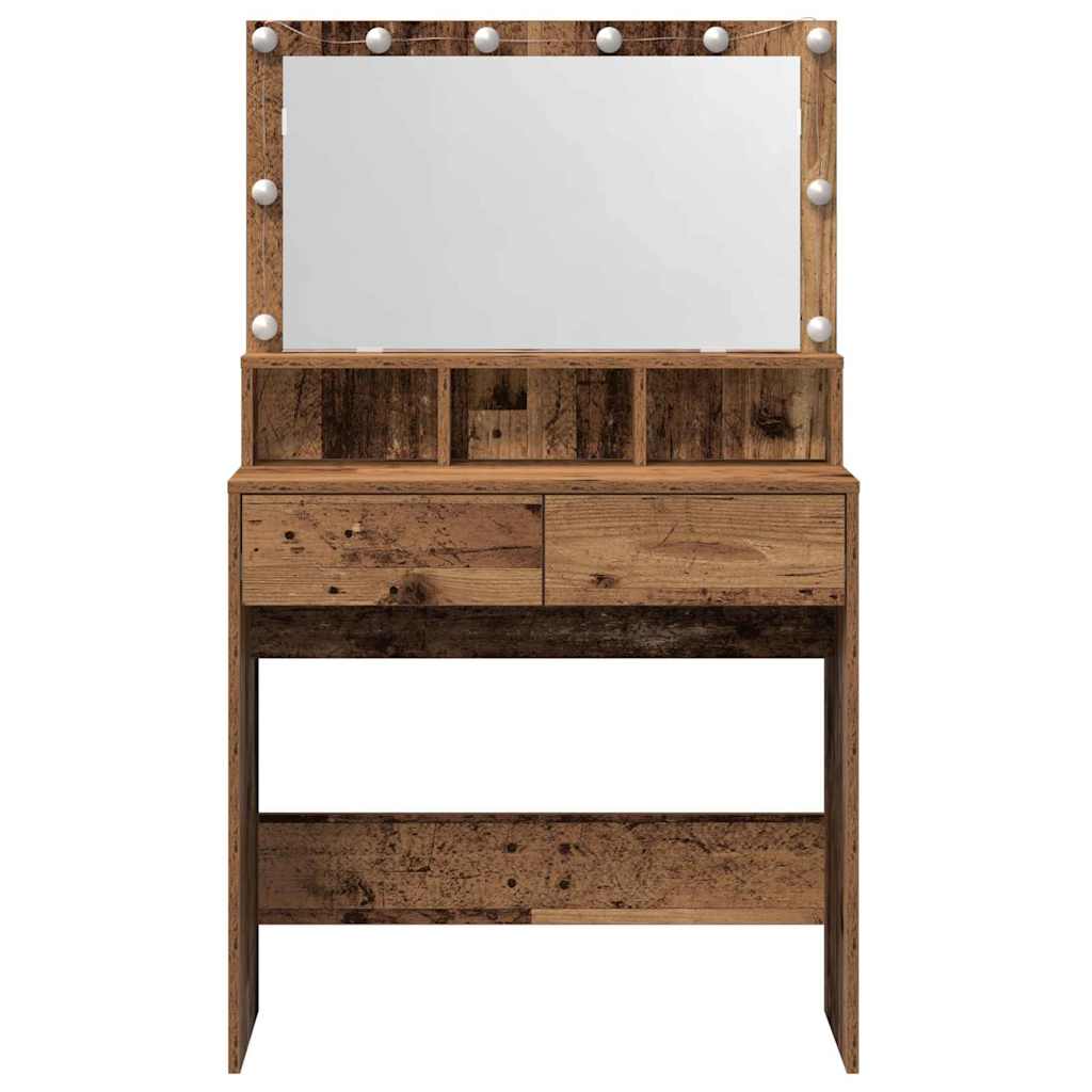 Modern Wooden Dressing Table Makeup Vanity Desk With Storage & LED Lights Mirror