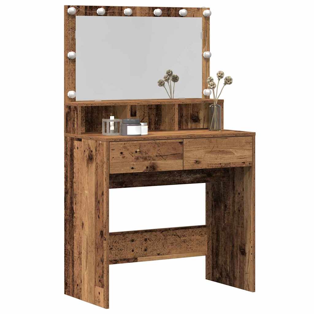 Modern Wooden Dressing Table Makeup Vanity Desk With Storage & LED Lights Mirror