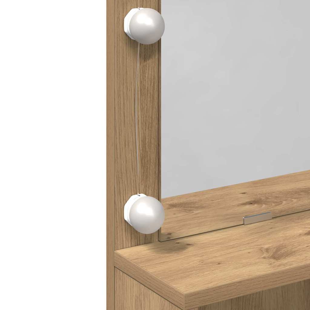 Modern Wooden Dressing Table Makeup Vanity Desk With Storage & LED Lights Mirror