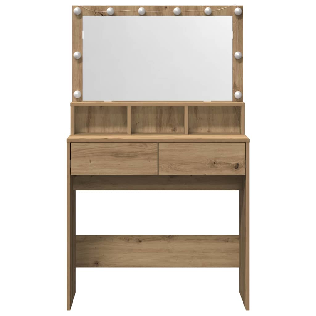 Modern Wooden Dressing Table Makeup Vanity Desk With Storage & LED Lights Mirror