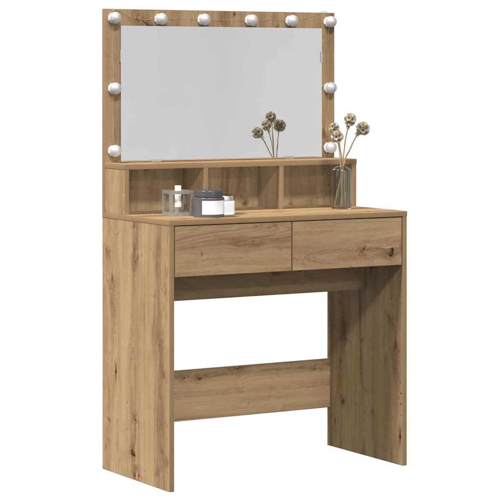 Modern Wooden Dressing Table Makeup Vanity Desk With Storage & LED Lights Mirror