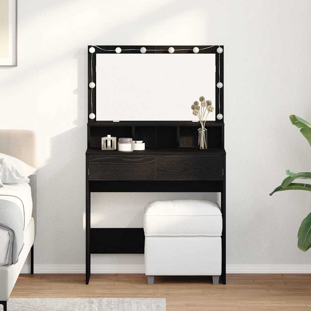 Modern Wooden Dressing Table Makeup Vanity Desk With Storage & LED Lights Mirror
