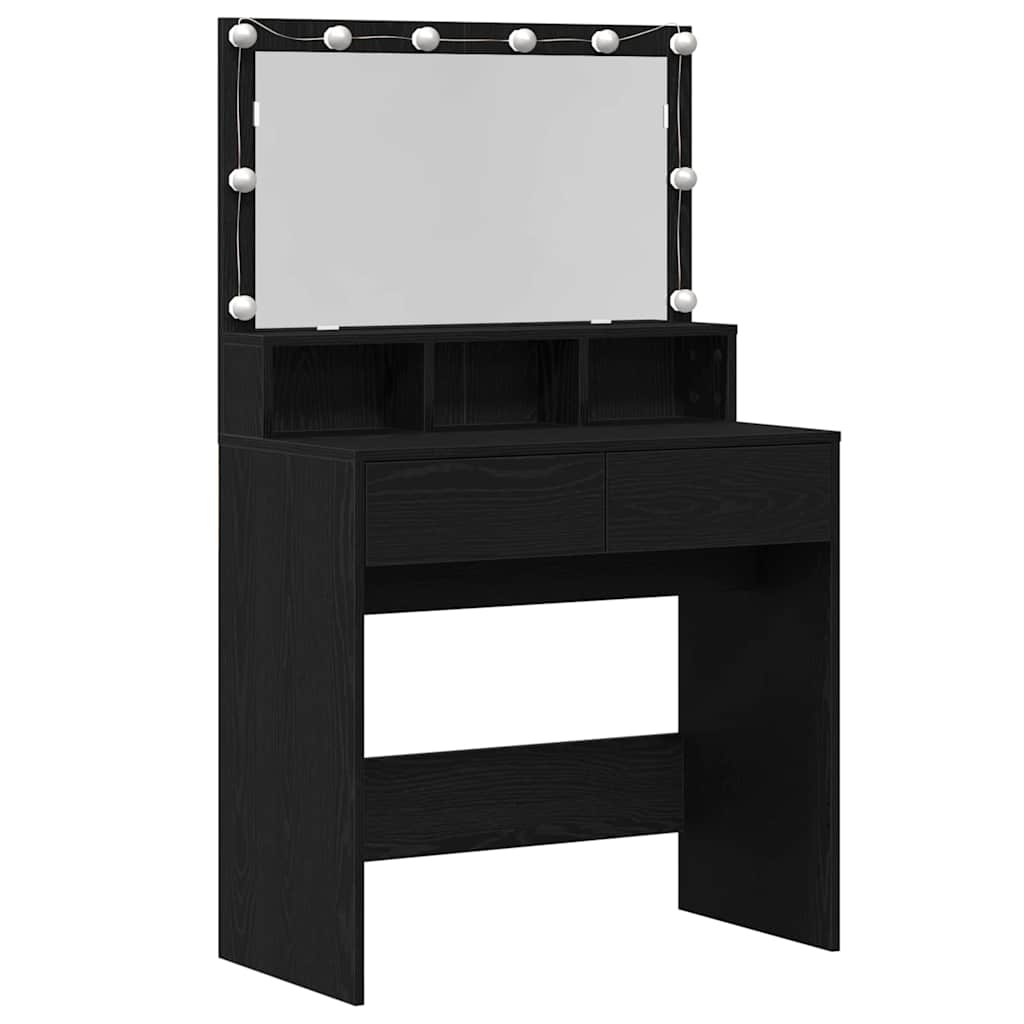 Modern Wooden Dressing Table Makeup Vanity Desk With Storage & LED Lights Mirror