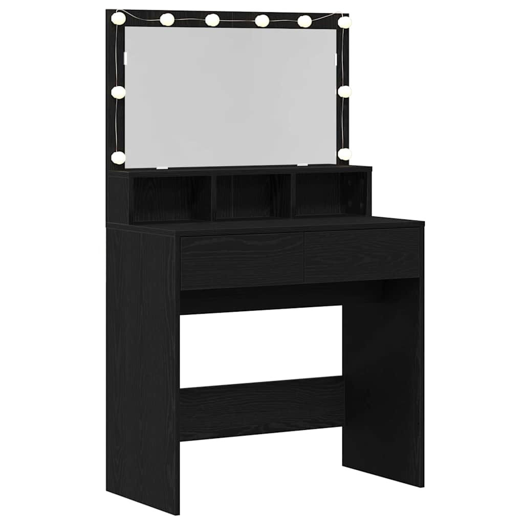 Modern Wooden Dressing Table Makeup Vanity Desk With Storage & LED Lights Mirror