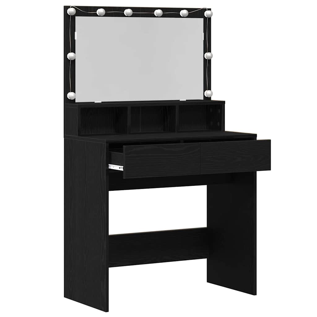 Modern Wooden Dressing Table Makeup Vanity Desk With Storage & LED Lights Mirror