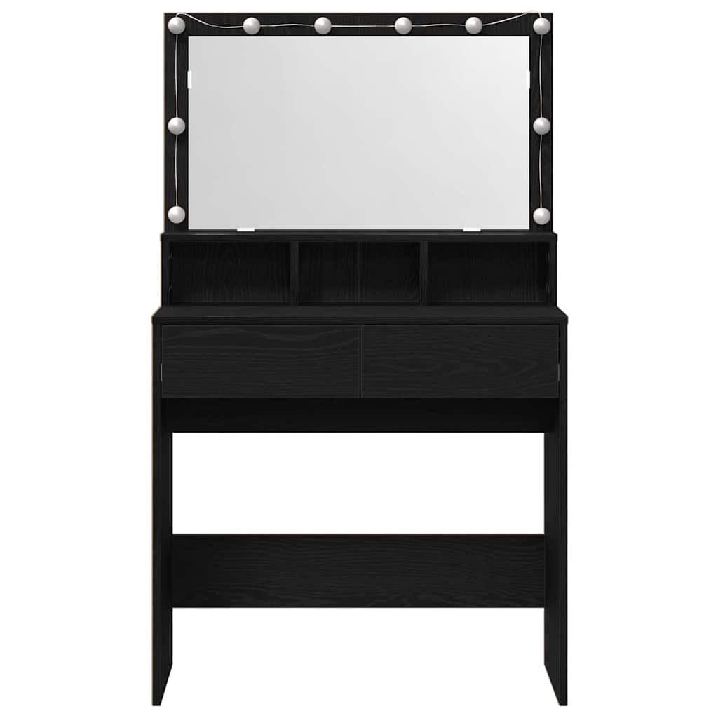 Modern Wooden Dressing Table Makeup Vanity Desk With Storage & LED Lights Mirror