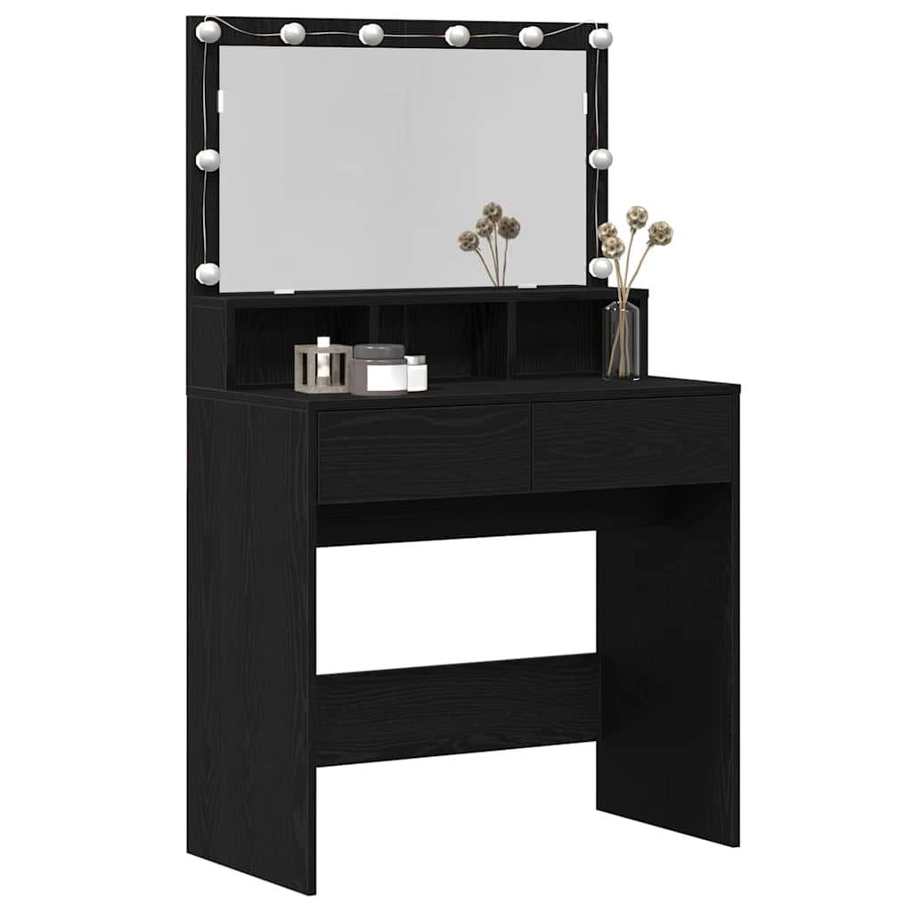 Modern Wooden Dressing Table Makeup Vanity Desk With Storage & LED Lights Mirror