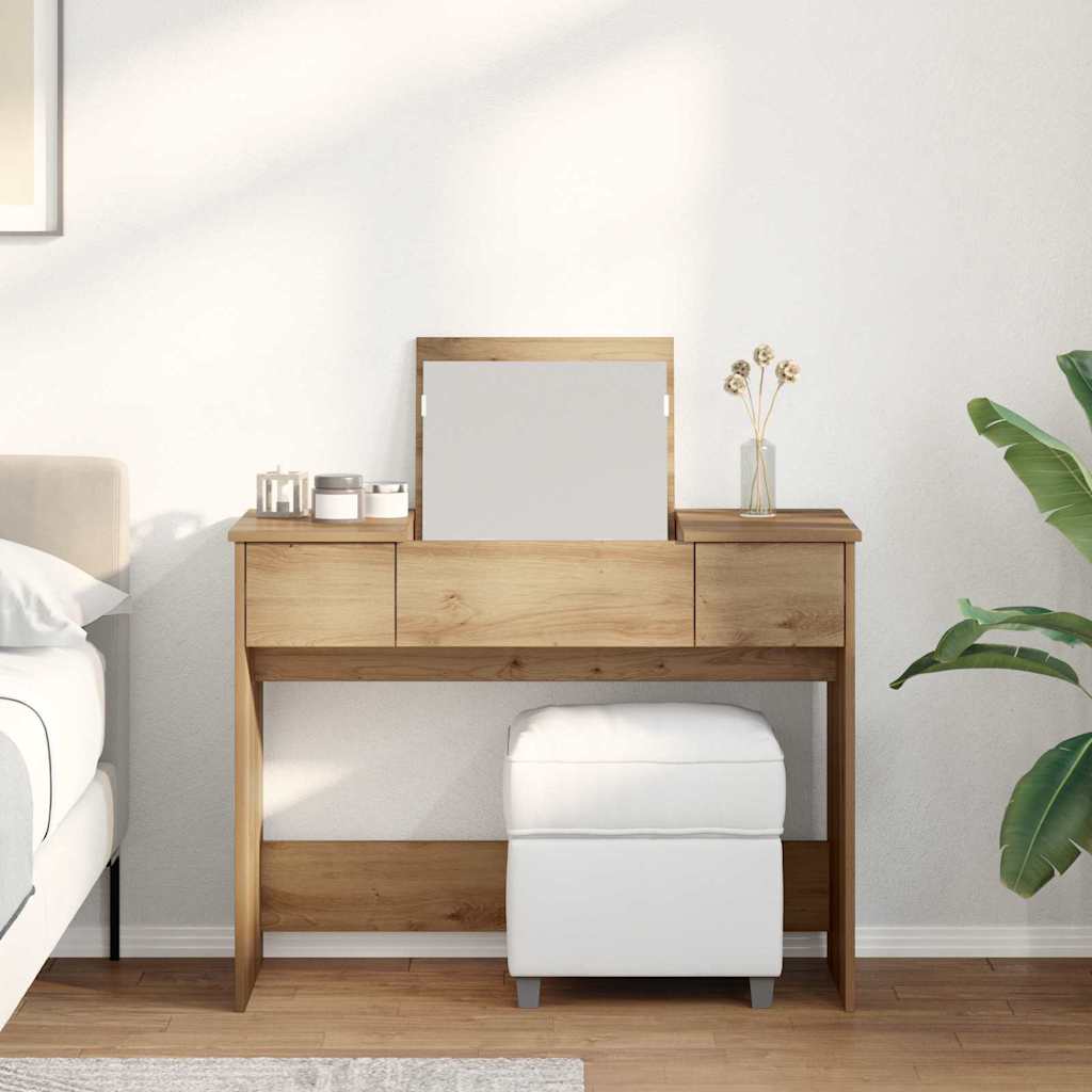 Modern Wooden Dressing Table Makeup Vanity Desk With Drawers & Pull Up Mirror
