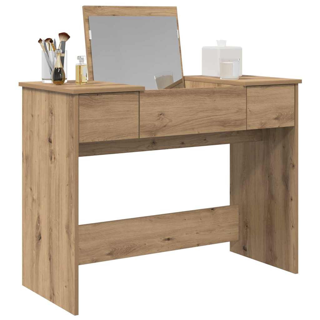 Modern Wooden Dressing Table Makeup Vanity Desk With Drawers & Pull Up Mirror