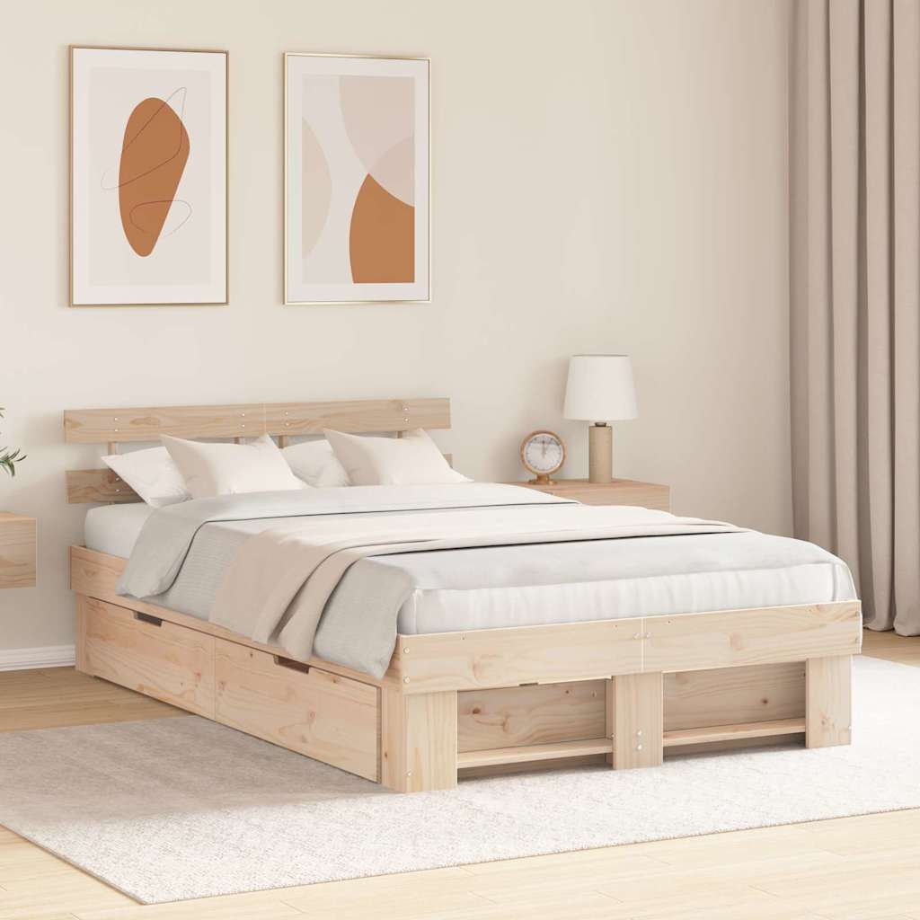 with Drawer with Headboard with Storage Brown 120 x 190 cm Solid pine wood