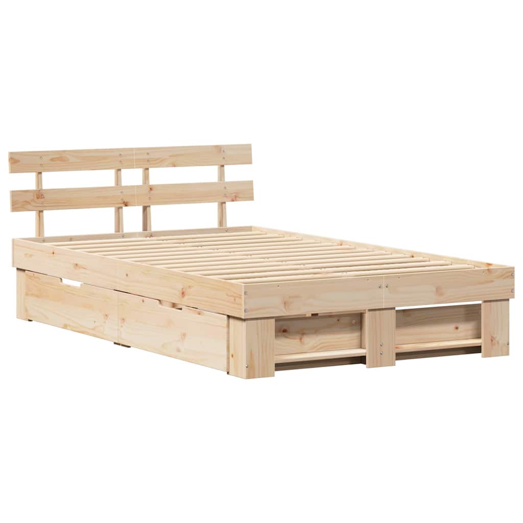 with Drawer with Headboard with Storage Brown 120 x 190 cm Solid pine wood