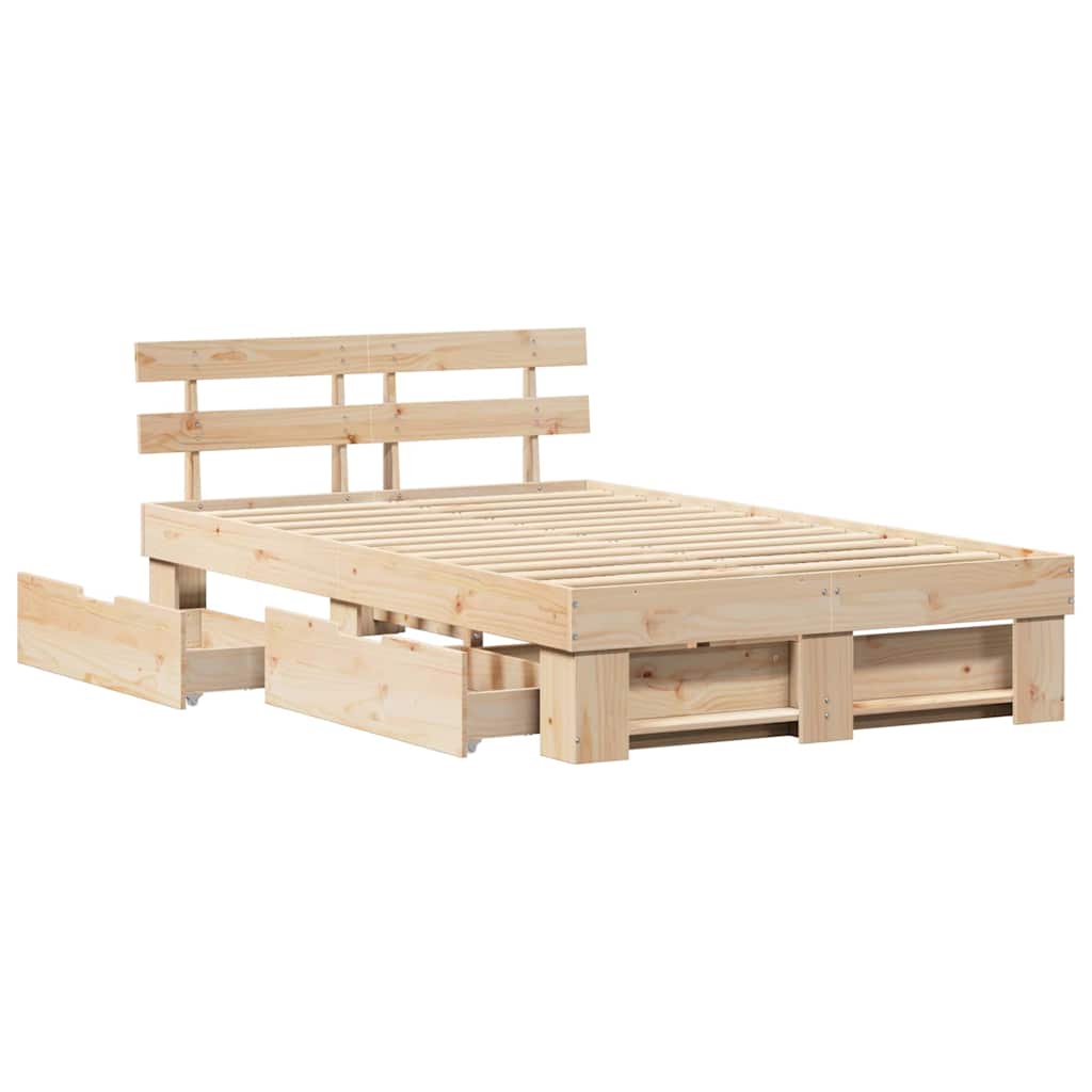 with Drawer with Headboard with Storage Brown 120 x 190 cm Solid pine wood