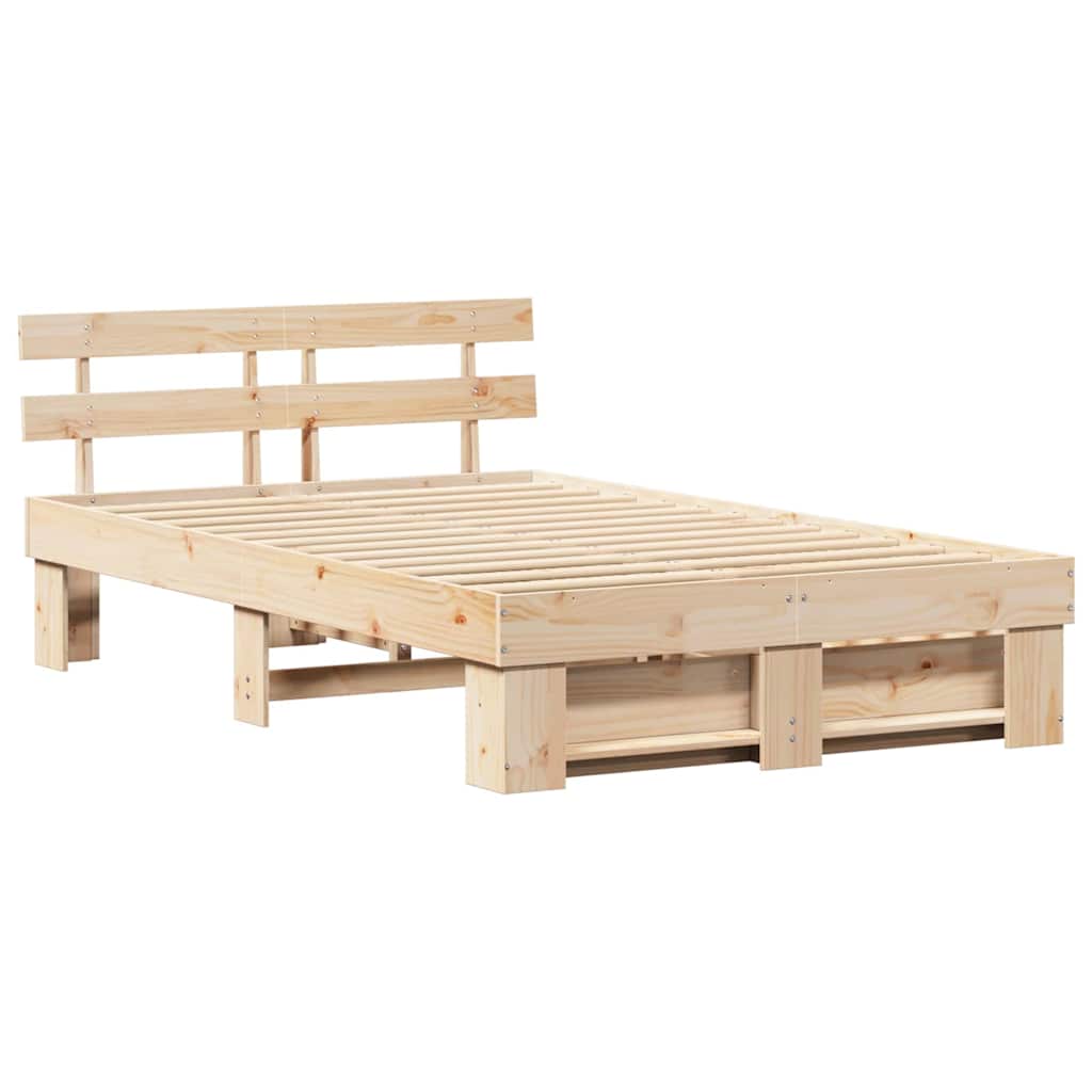 with Drawer with Headboard with Storage Brown 120 x 190 cm Solid pine wood
