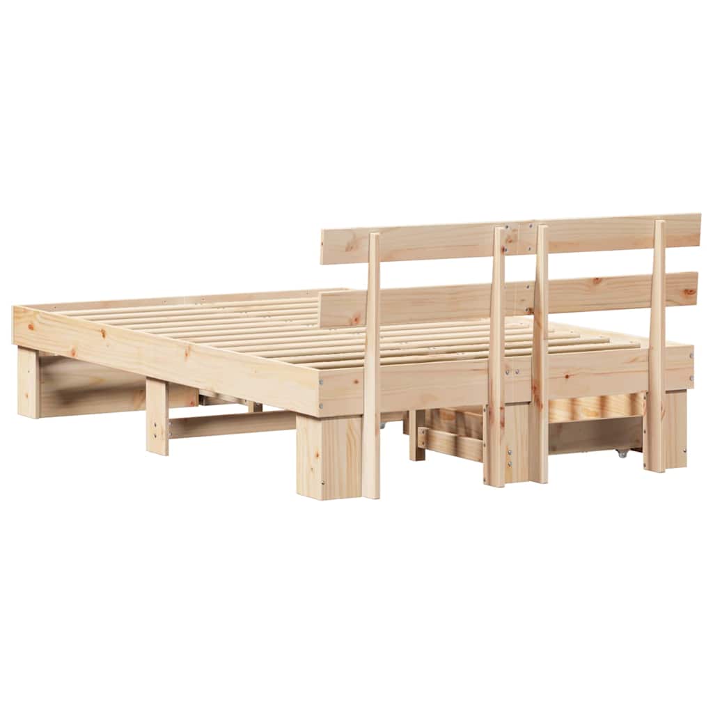 with Drawer with Headboard with Storage Brown 120 x 190 cm Solid pine wood