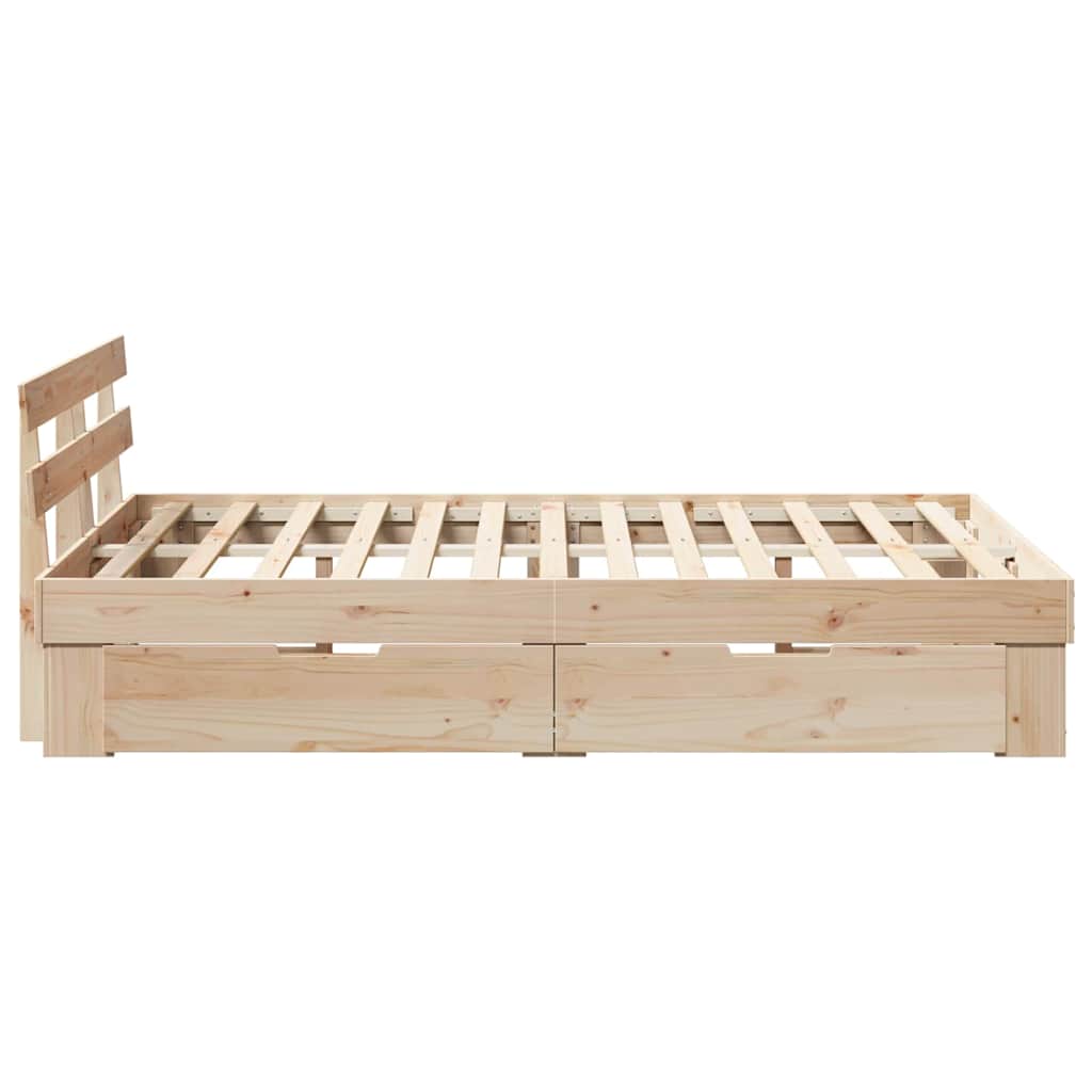 with Drawer with Headboard with Storage Brown 120 x 190 cm Solid pine wood