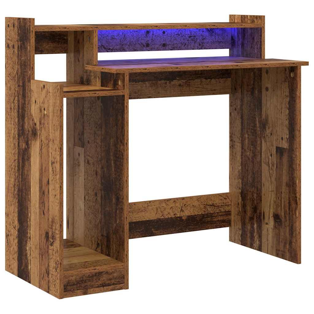 Modern Wooden Home Office Computer Gaming Desk With LED Lights Monitor Stand