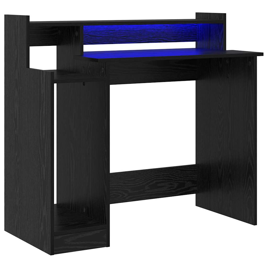 Modern Wooden Home Office Computer Gaming Desk With LED Lights Monitor Stand