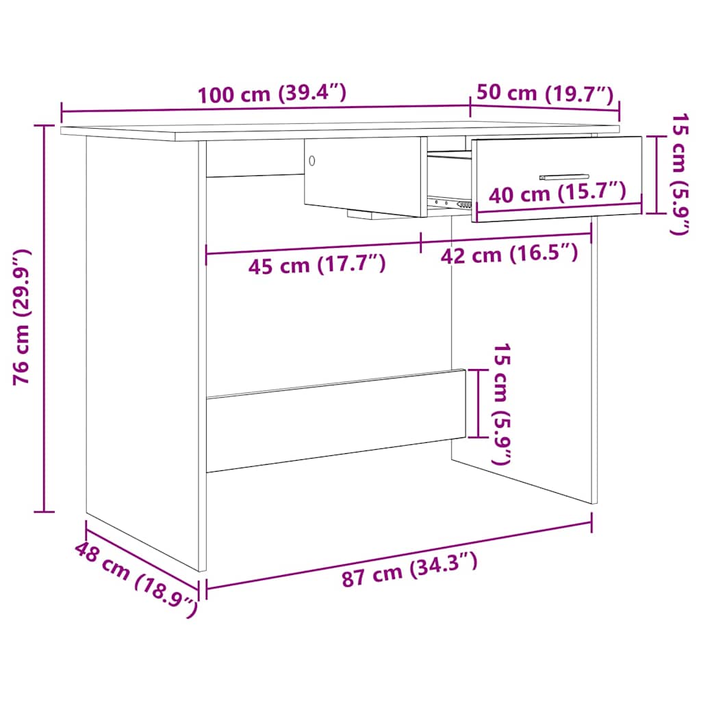 Desk with Drawer Black oak 100 x 50 x 76 cm Engineered wood