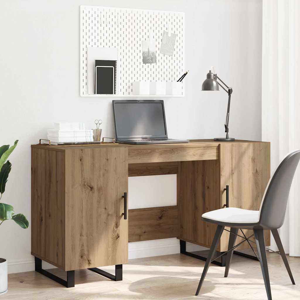 Modern Wooden Home Office Computer Table Desk With 2 Storage Cupboards Wood