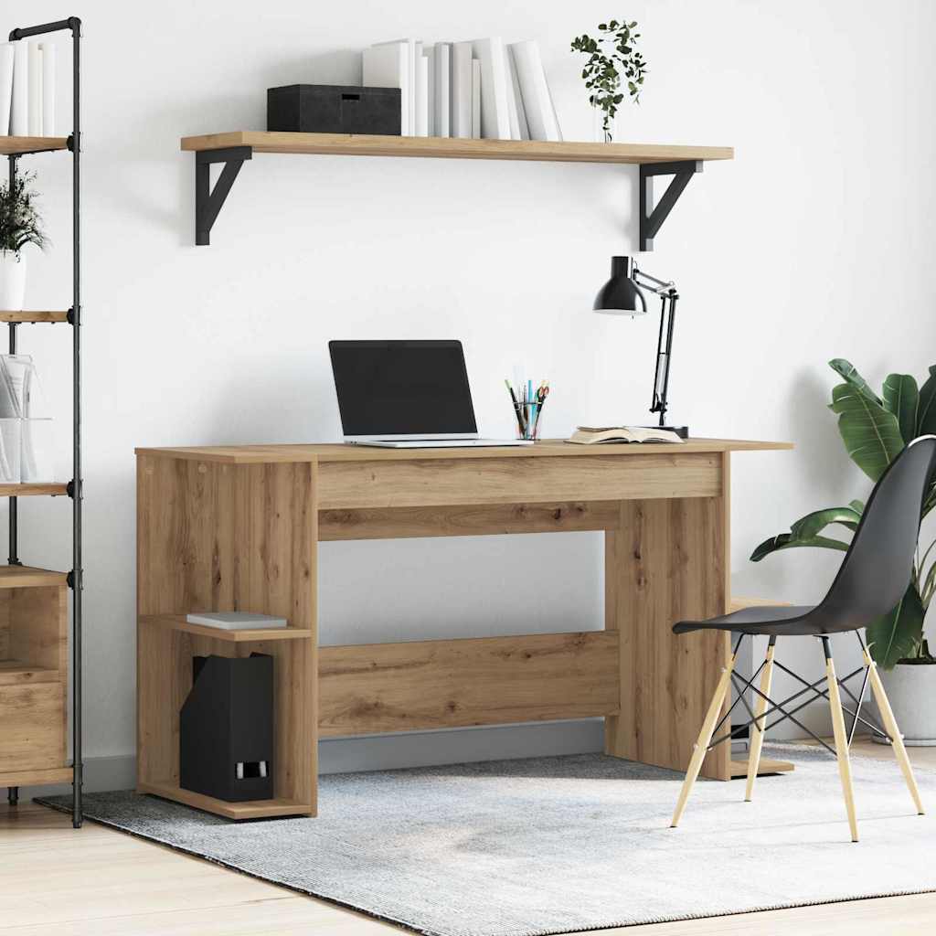 Modern Wooden Home Office Gaming Computer Desk With Open Storage Shelves Wood