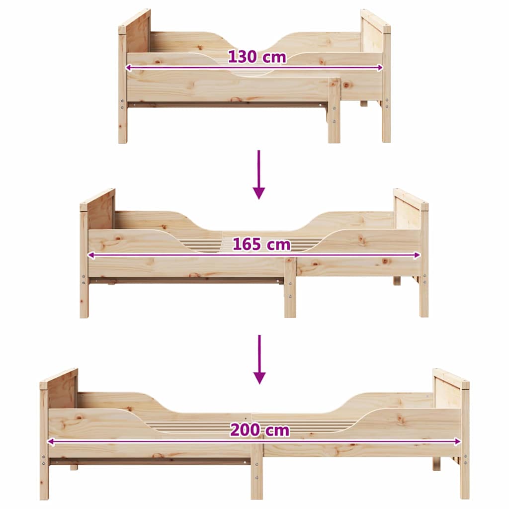 Extendable Bed Frame for Kids Other Brown 80 x 130 / 165 / 200 cm