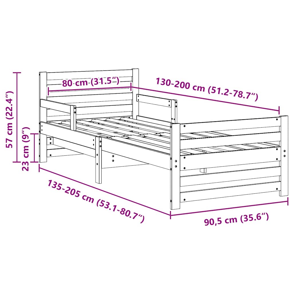 Extendable Bed Frame for Kids Other Brown 80 x 130 / 165 / 200 cm