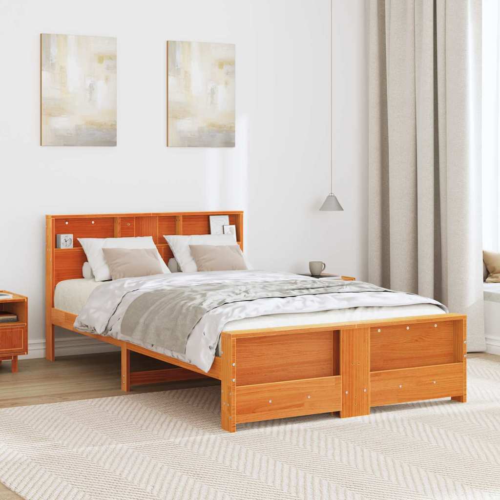Bed Frame with Headboard Wax brown 120 x 200 cm Solid pine wood