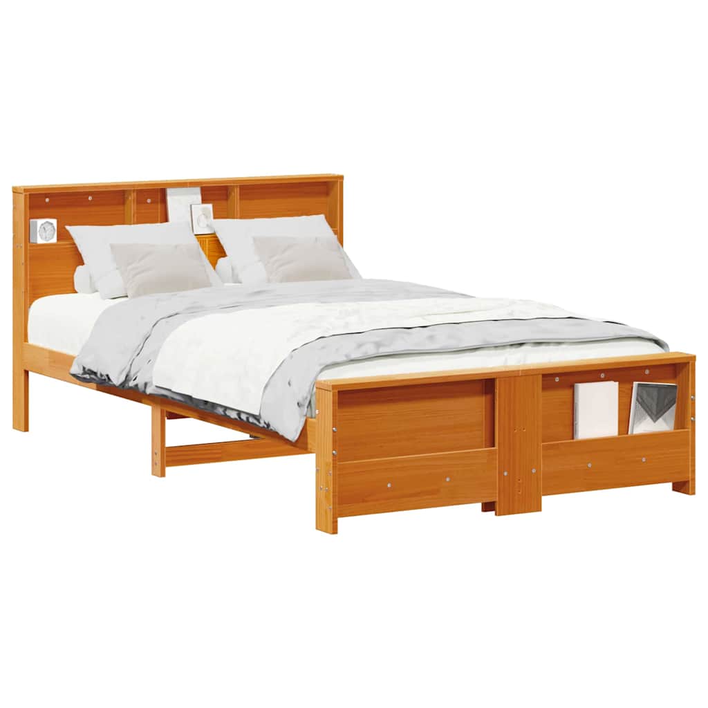 Bed Frame with Headboard Wax brown 120 x 200 cm Solid pine wood