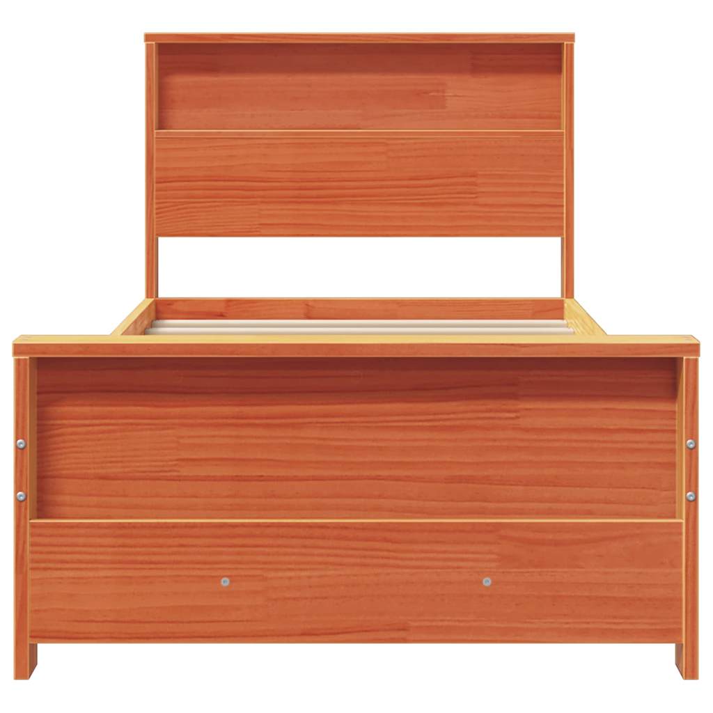 Bed Frame with Headboard Wax brown 100 x 200 cm Solid pine wood