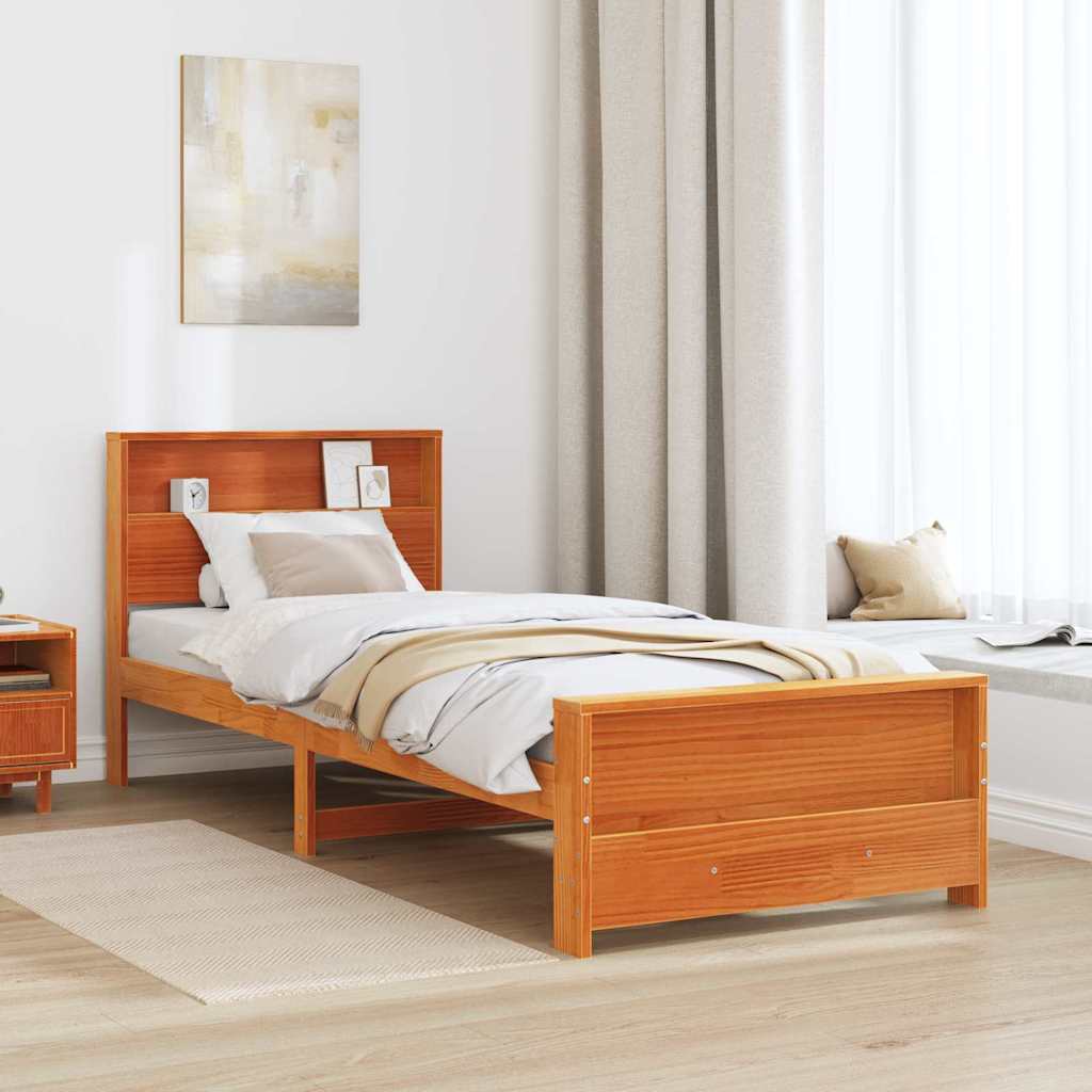 Bed Frame with Headboard Wax brown 90 x 200 cm Solid pine wood