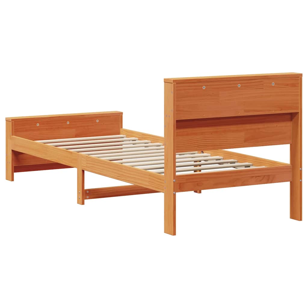 Bed Frame with Headboard Wax brown 90 x 200 cm Solid pine wood
