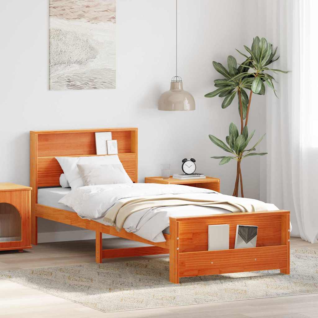 Bed Frame with Headboard Wax brown 80 x 200 cm Solid pine wood