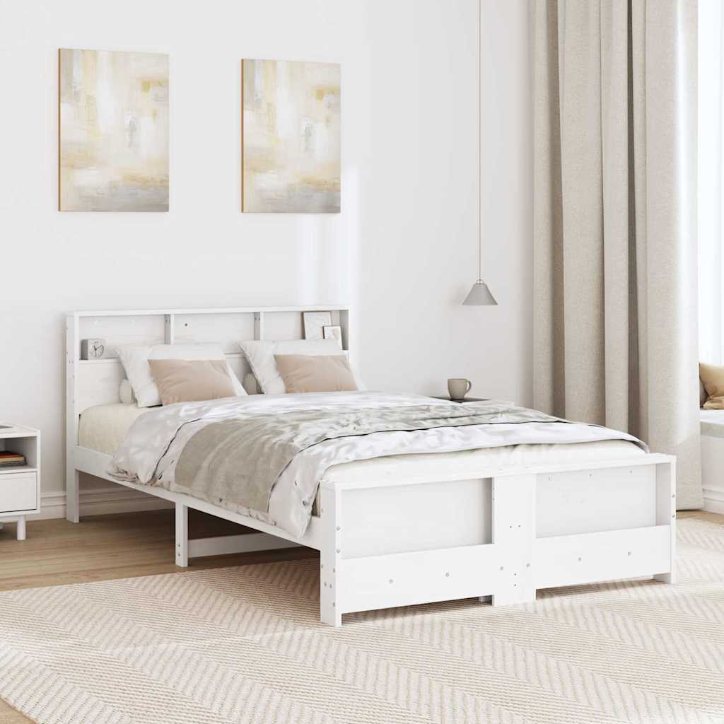 Bed Frame with Headboard White 140 x 190 cm Solid pine wood