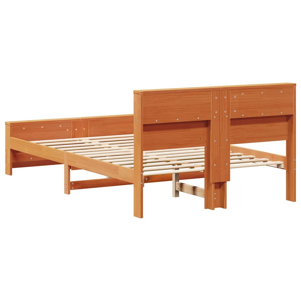 Bed Frame with Headboard Wax brown 140 x 190 cm Solid pine wood
