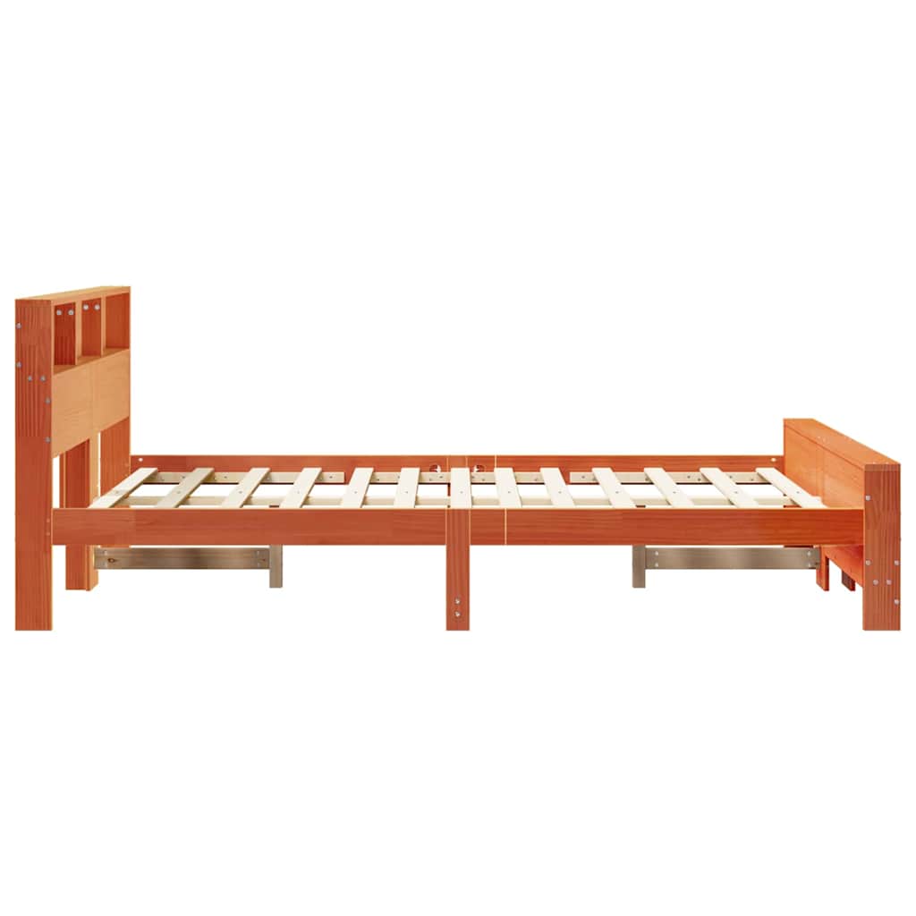 Bed Frame with Headboard Wax brown 140 x 190 cm Solid pine wood