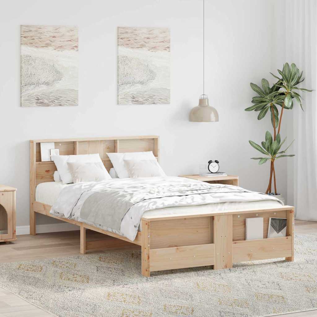 Bed Frame with Headboard Brown 135 x 190 cm Solid pine wood