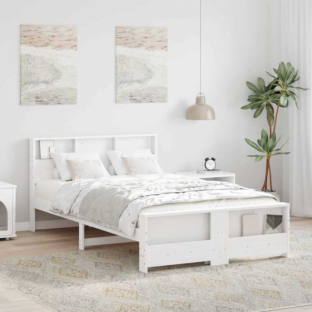 Bed Frame with Headboard White 135 x 190 cm Solid pine wood