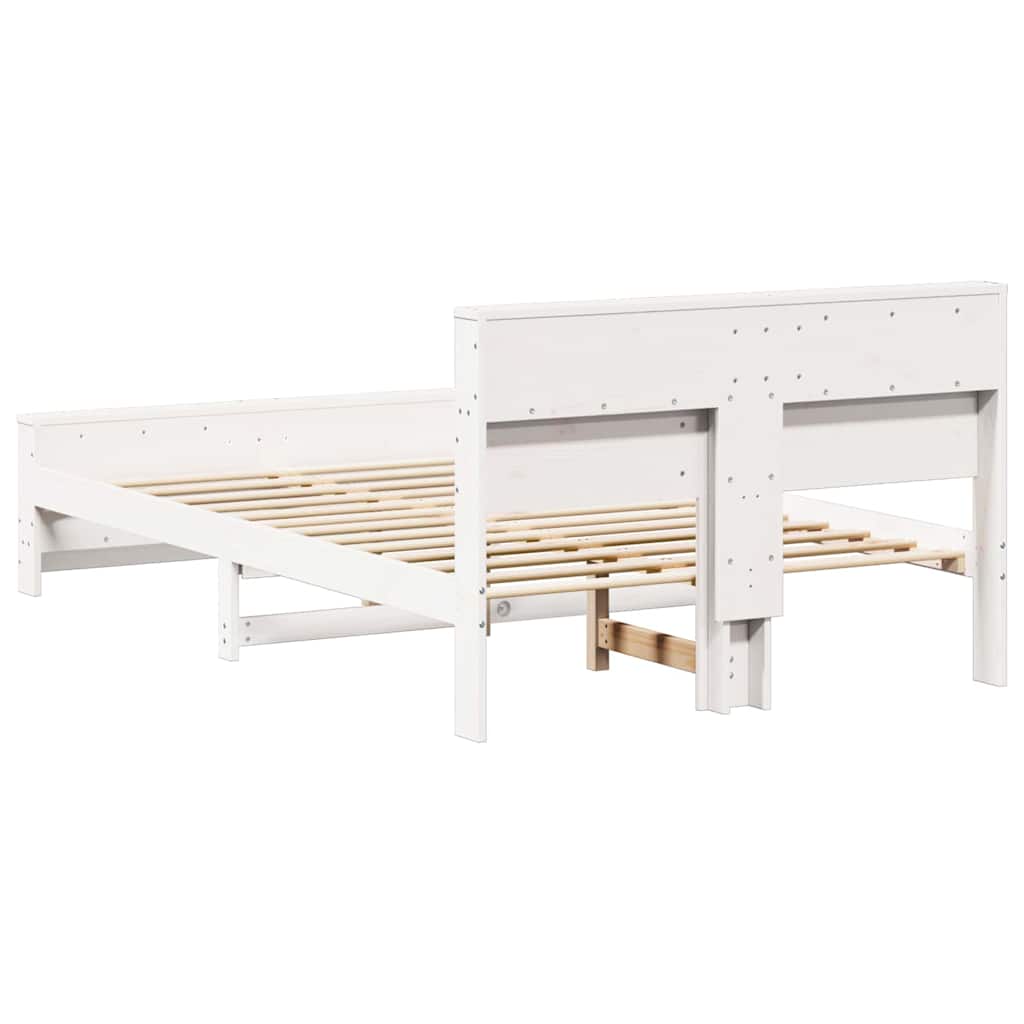 Bed Frame with Headboard White 135 x 190 cm Solid pine wood