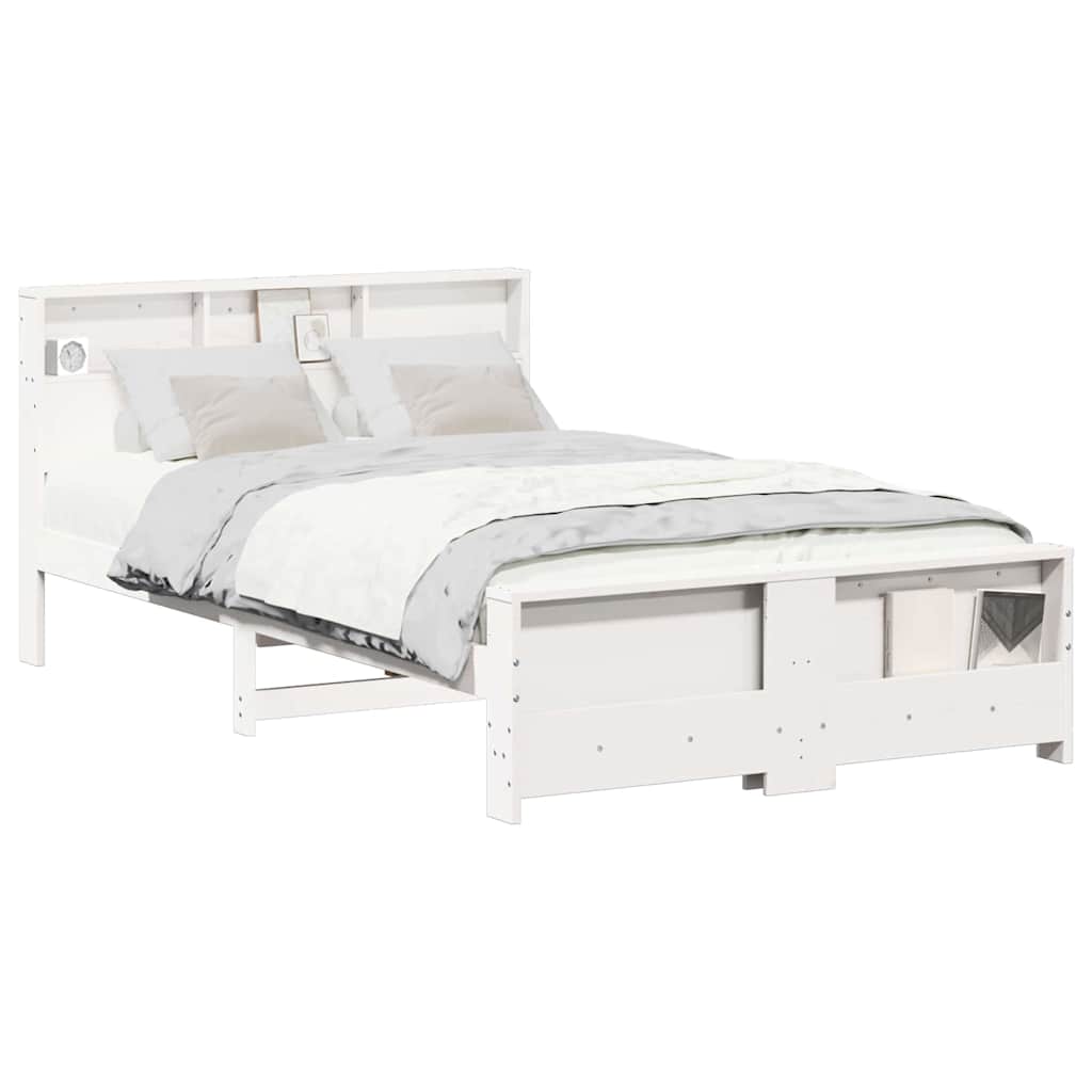 Bed Frame with Headboard White 135 x 190 cm Solid pine wood