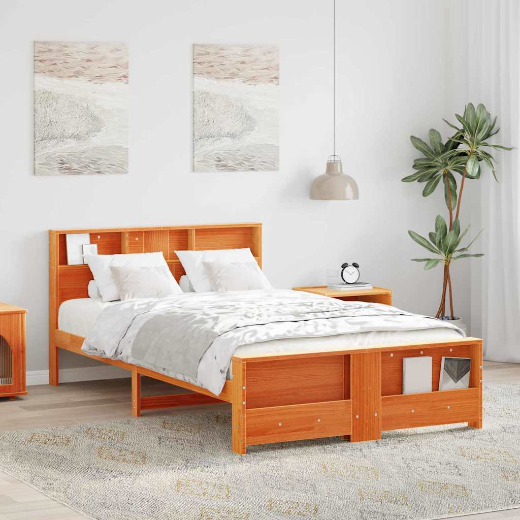 Bed Frame with Headboard Wax brown 135 x 190 cm Solid pine wood