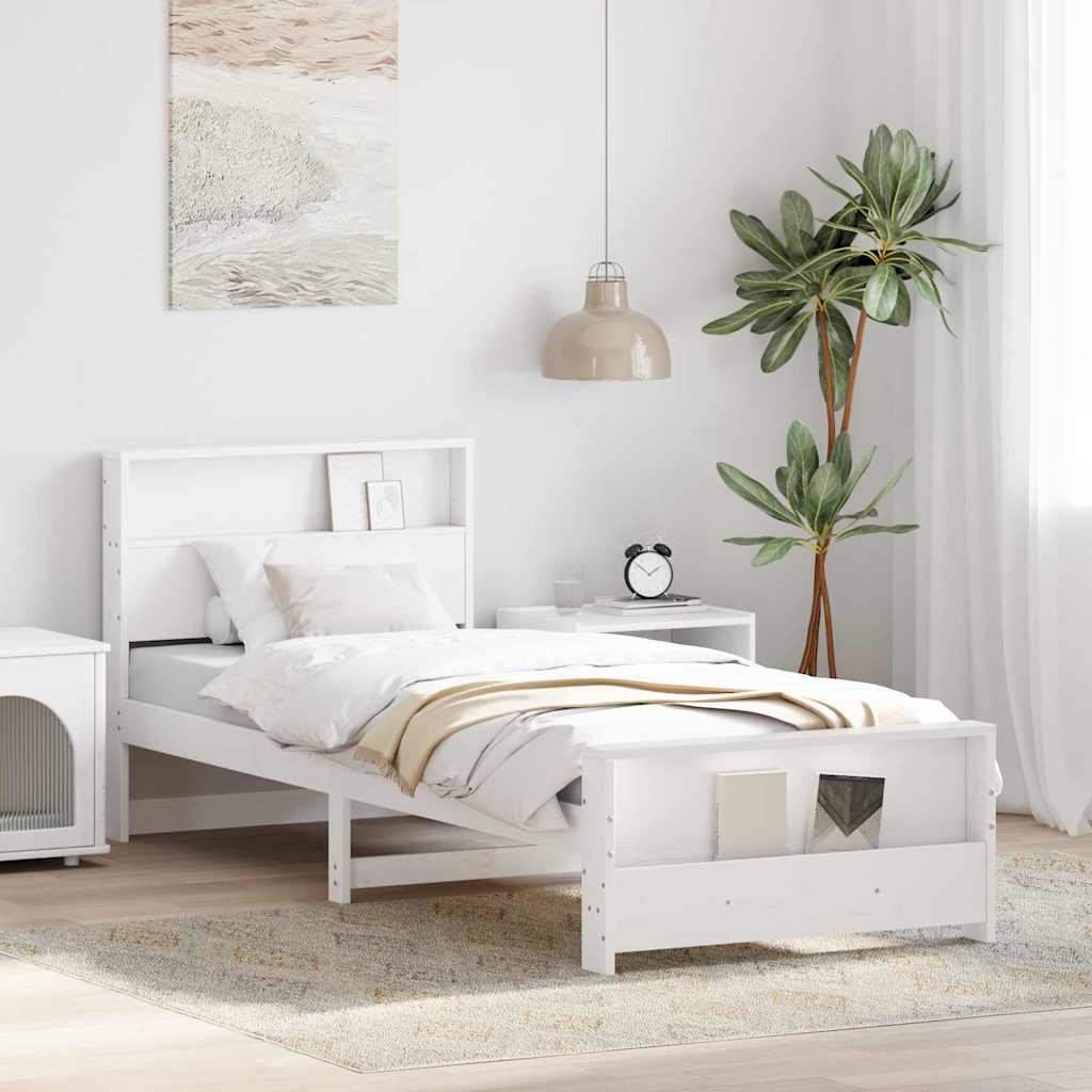 Bed Frame with Headboard White 75 x 190 cm Solid pine wood